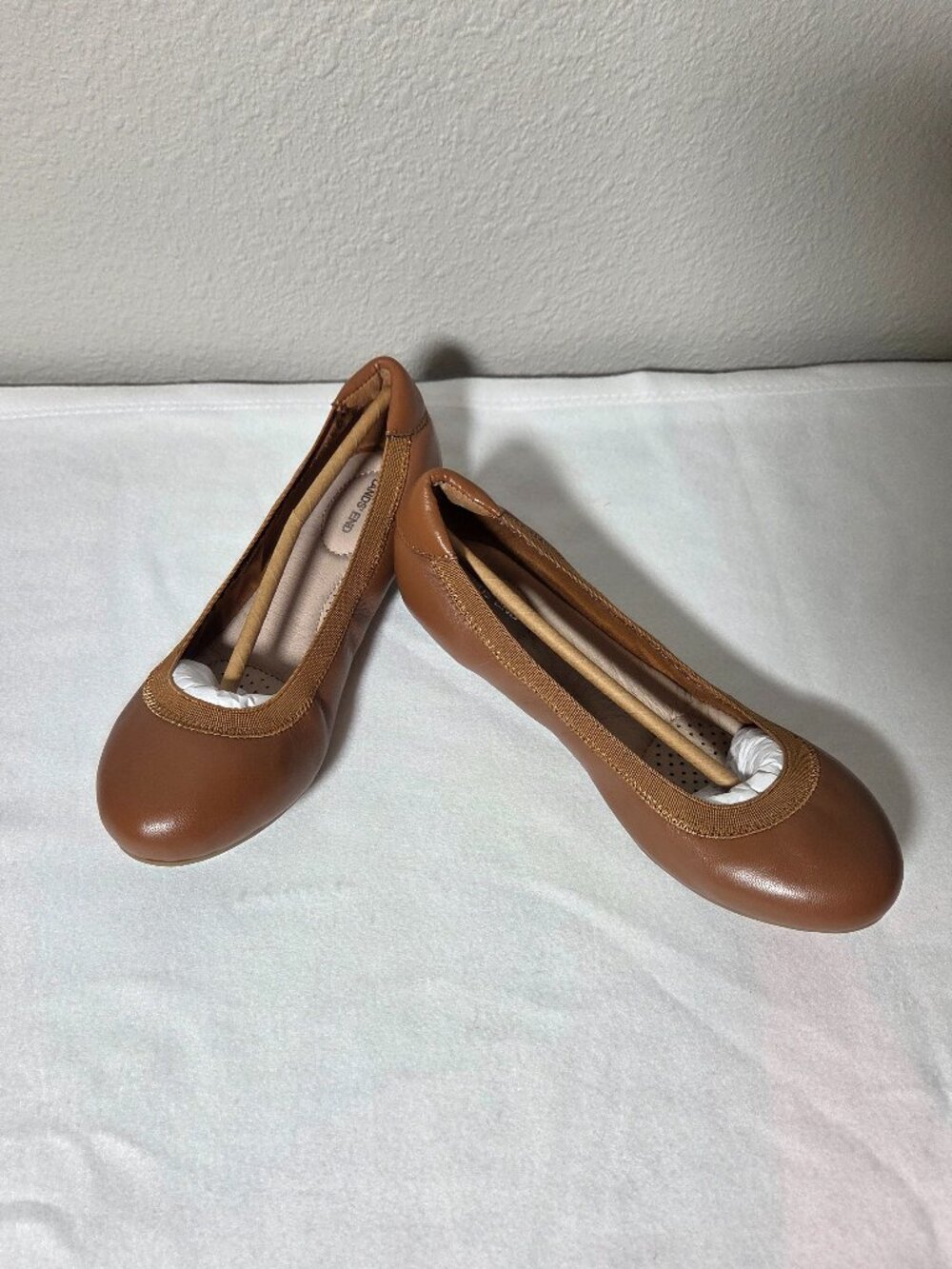 Lands' End Comfort Leather Ballet Flats Light Cognac Size 7.5 New